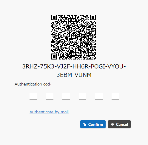 The QR code shown on the confirmation code screen at the first TOTP login