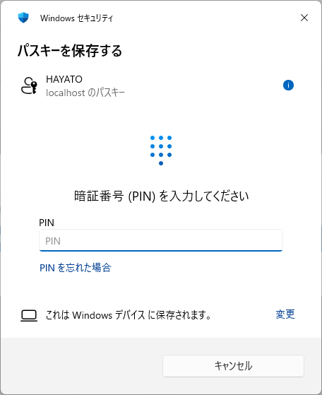 The Windows Hello identity verification screen using a PIN
