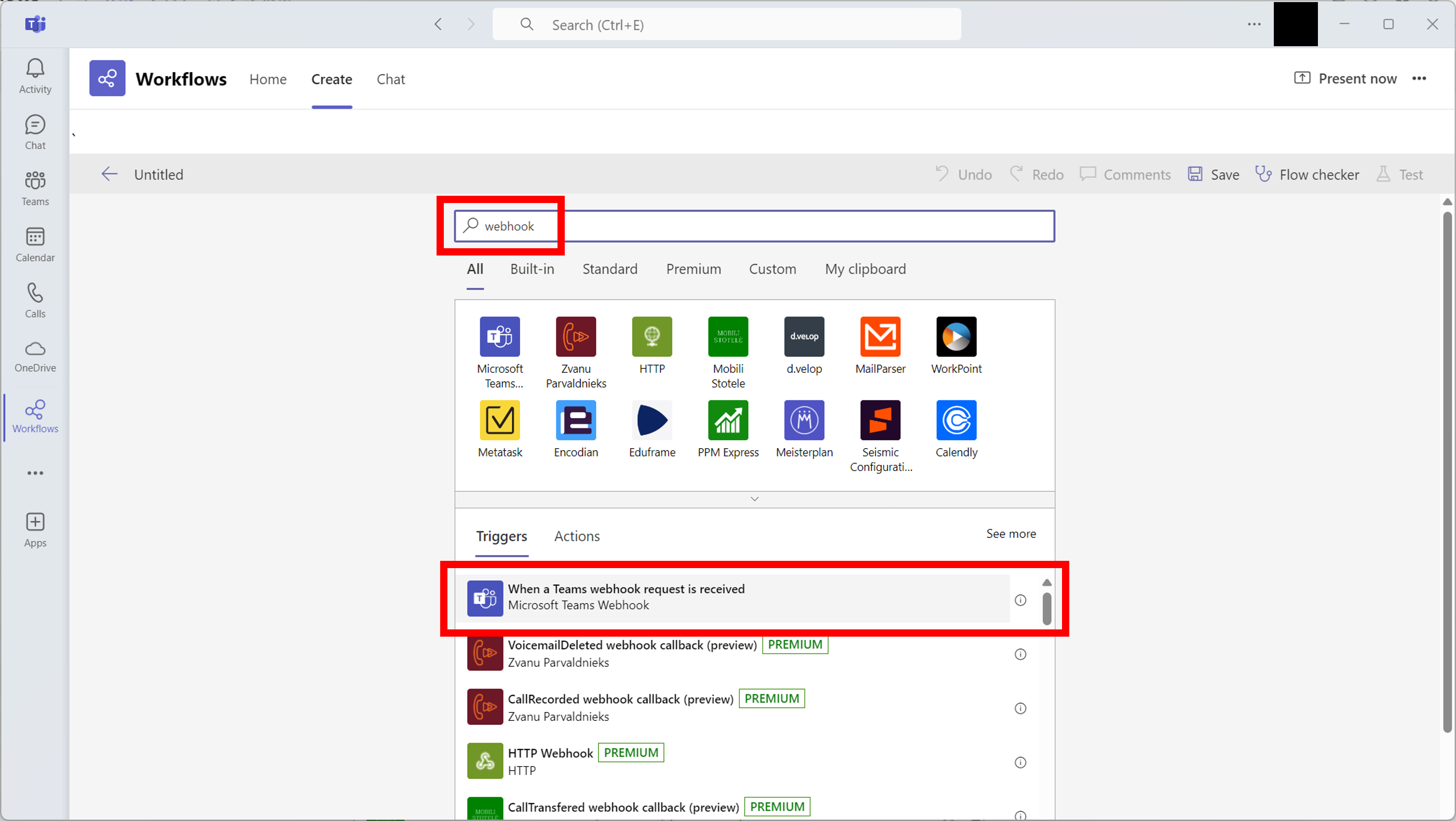 Trigger search results with 'When a Teams webhook request is received'