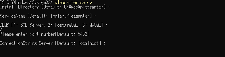 The installer prompt for the Server value of the connection string, in the PostgreSQL procedure