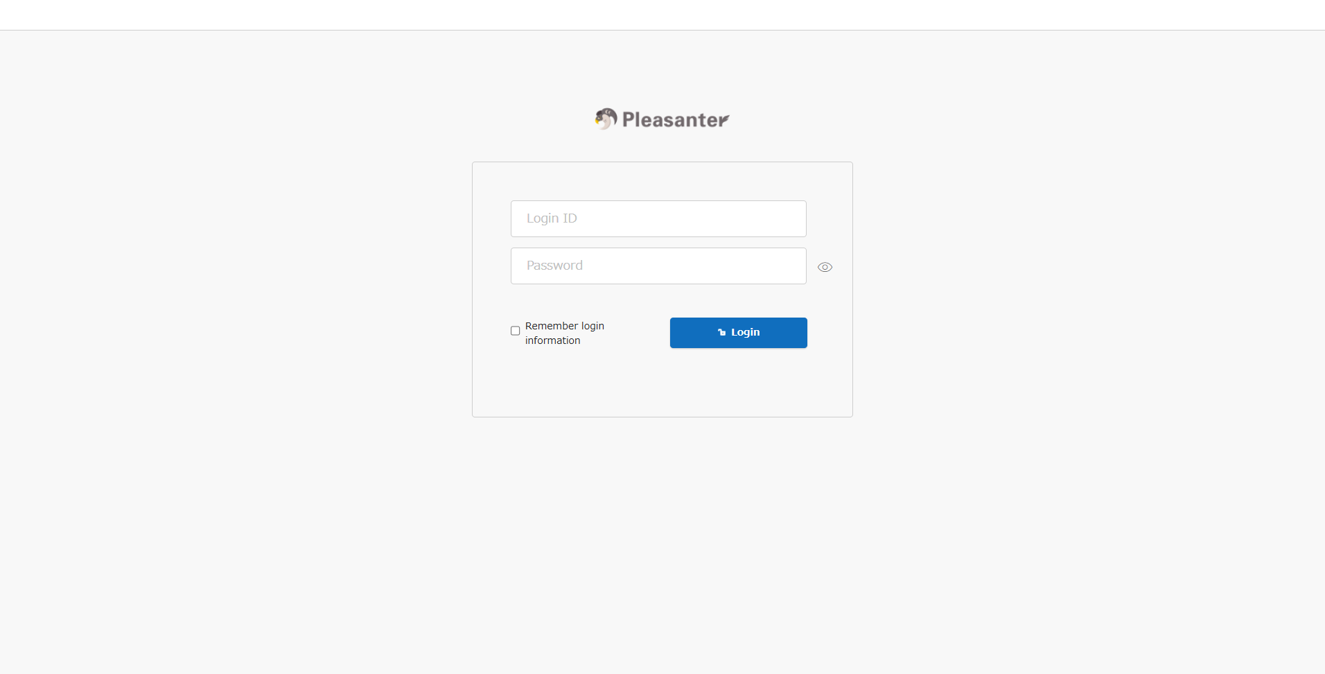 The Pleasanter login screen, where the login ID and initial password are entered