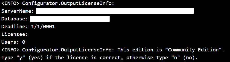 The CodeDefiner run where y is entered at the execution prompt