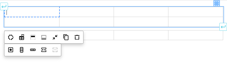 The icons and floating toolbars displayed when a cell of a table is selected