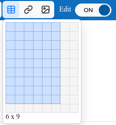The menu for choosing the table size, with 6 columns by 9 rows selected