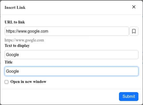 The Insert Link dialog