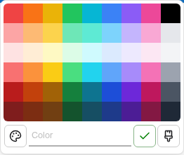 The color palette for specifying the font color or background color. Color picker, color input field, Submit, and Remove buttons are at the bottom
