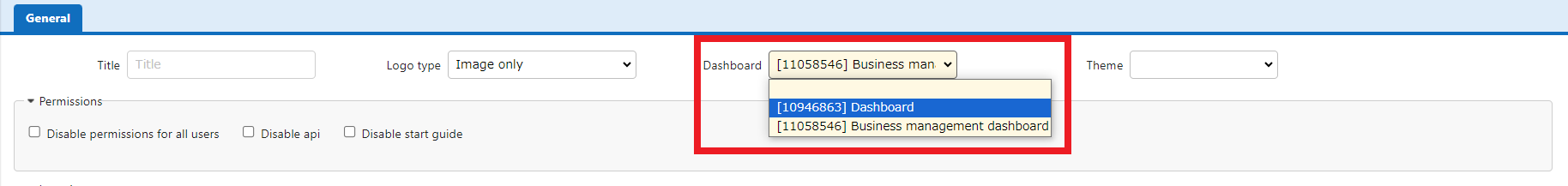 Setting a dashboard as the top screen