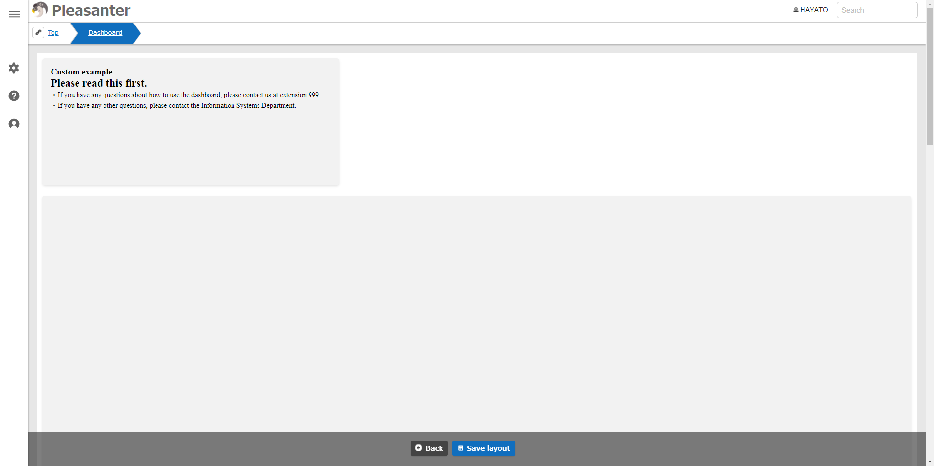 Content entered in the custom part as displayed on a dashboard