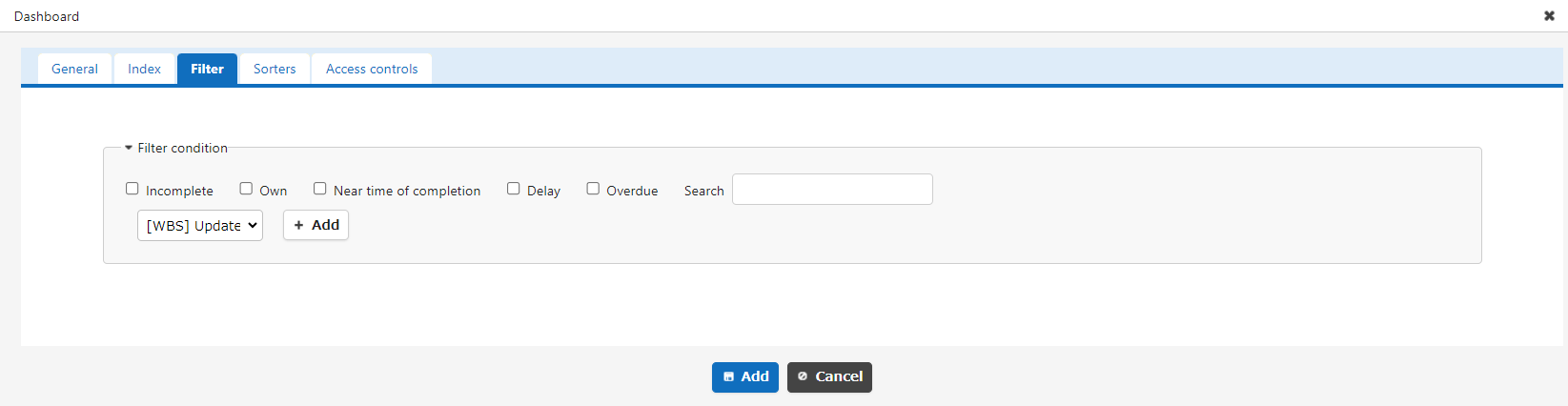 Filter tab of the index part settings screen