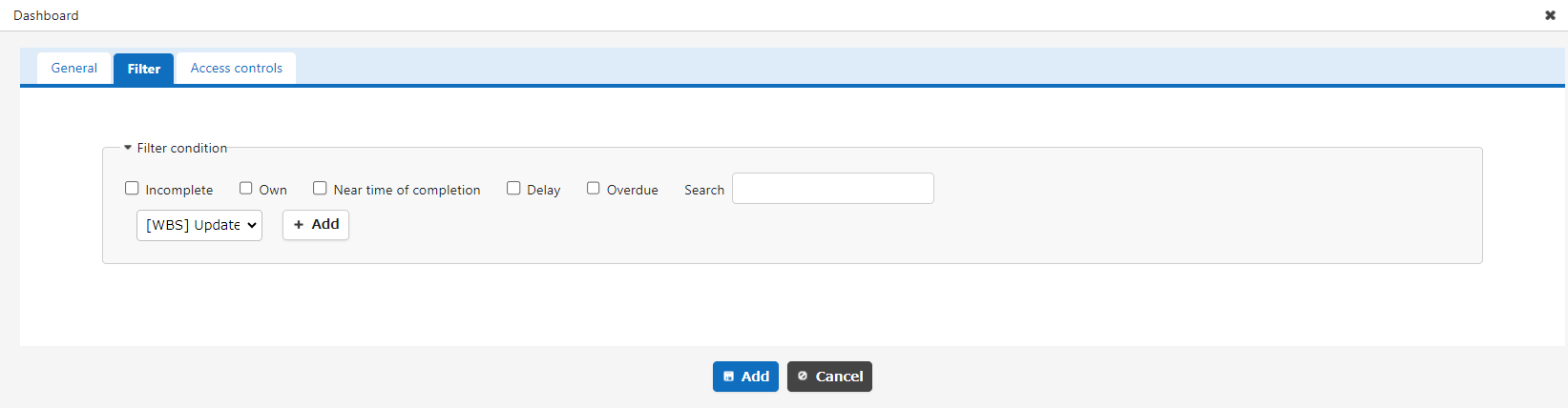 Filter tab of the Kanban part settings screen