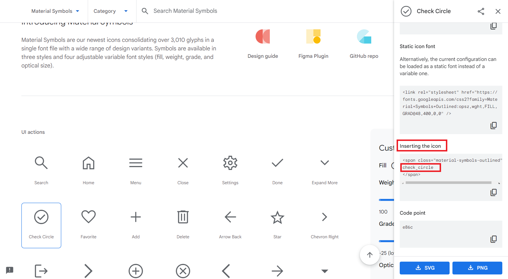 Text enclosed in span tags in the Inserting the icon field on the right of the screen