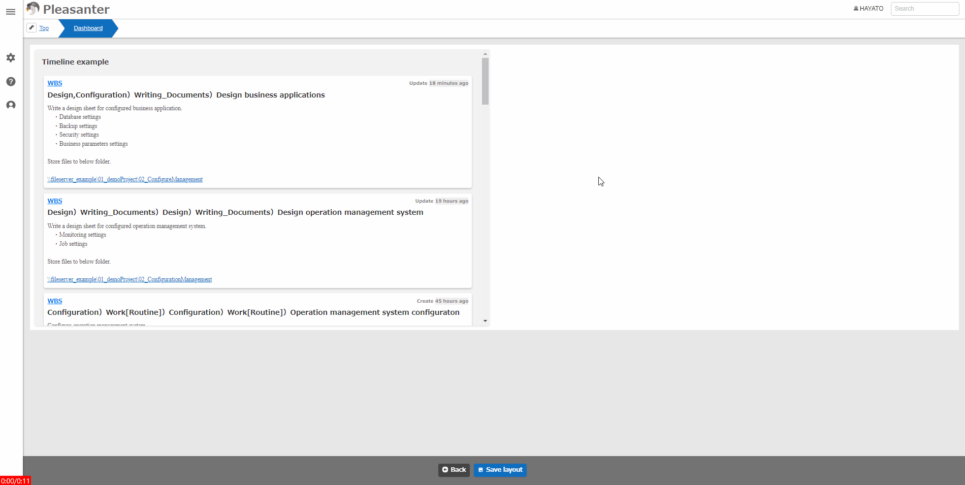 Timeline with the Detailed display type