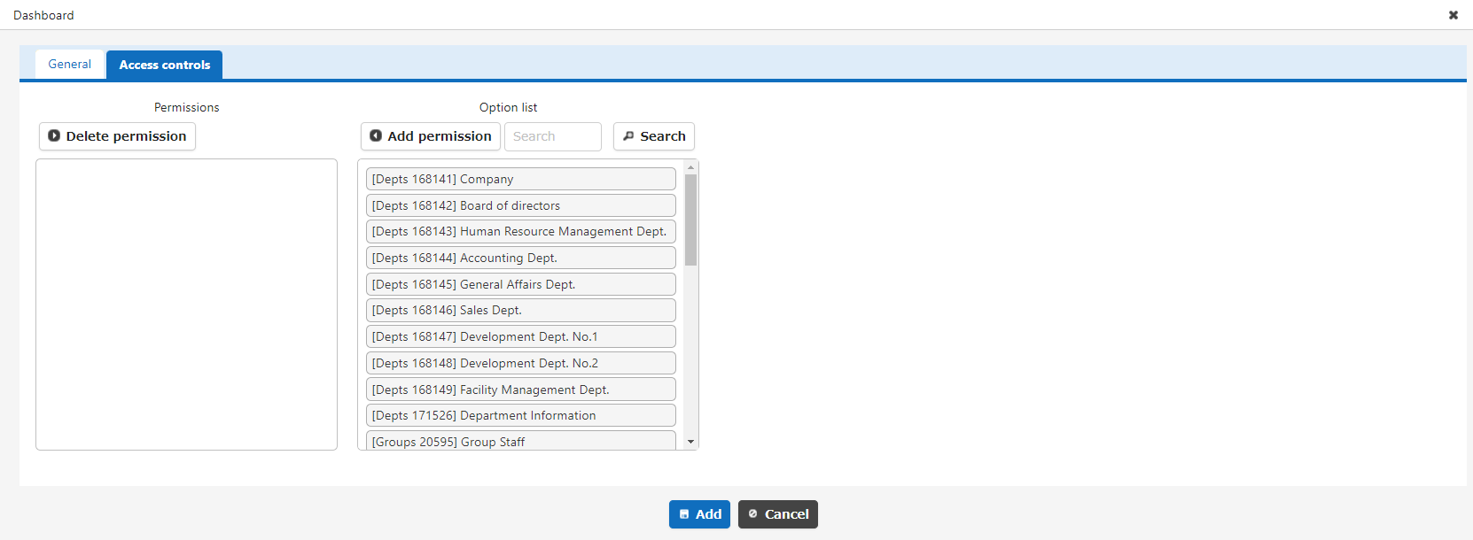 Access control tab of the quick access settings screen