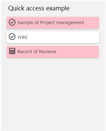 Quick access part displayed with the icons and CSS classes set in JSON