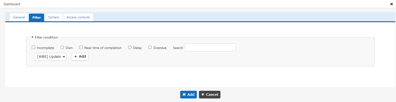 Filter tab of the timeline settings screen