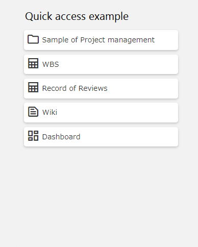 Quick access part showing an icon for each site type before the site name