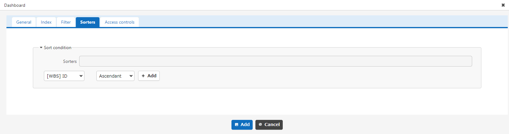 Sorter tab of the index part settings screen