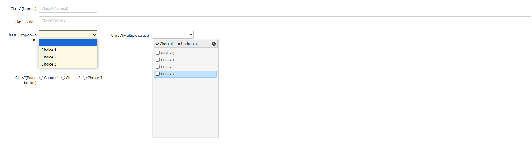 How a classification column appears in the editor