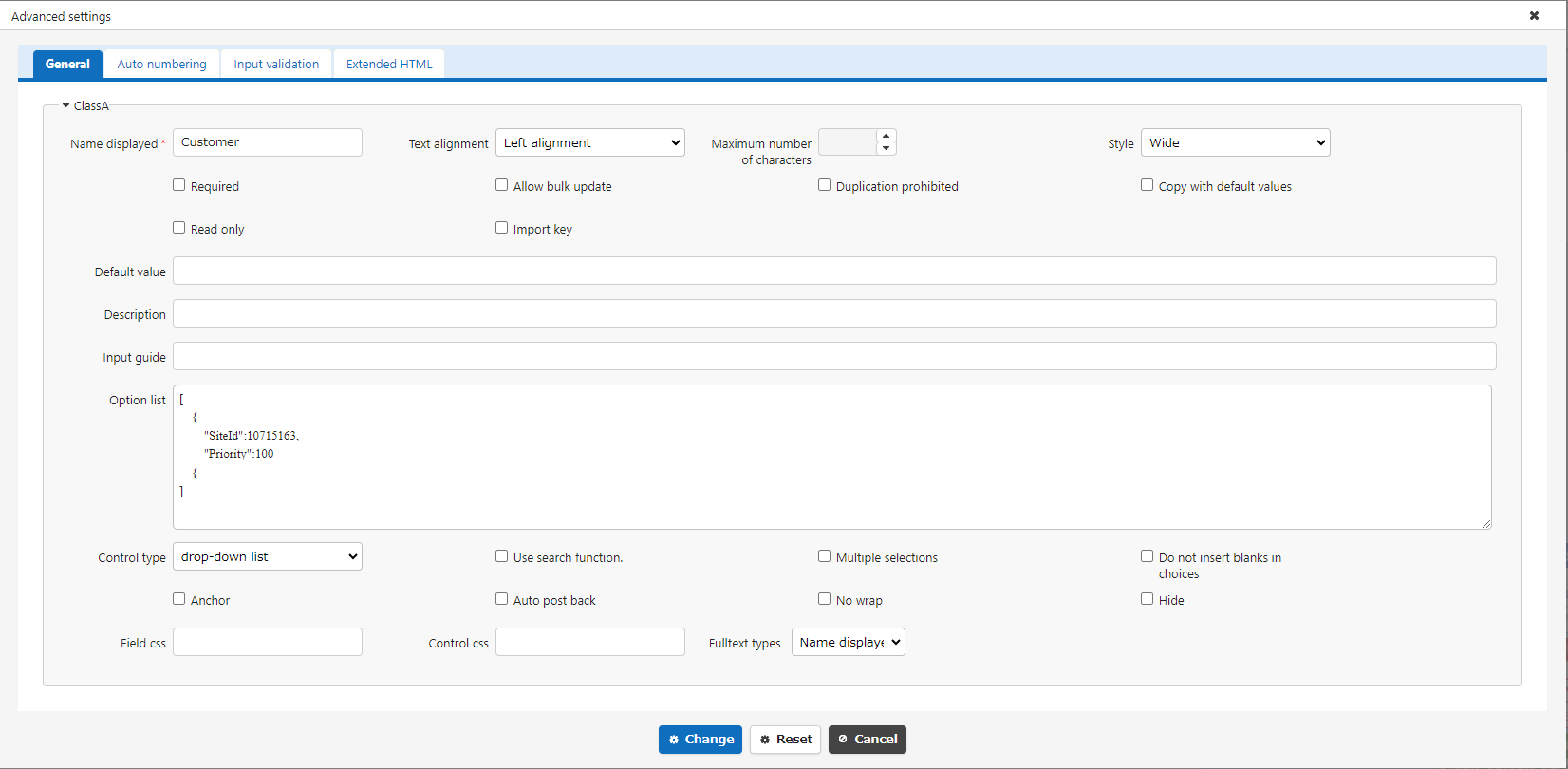 Option list of the child table with the "priority" keyword specified