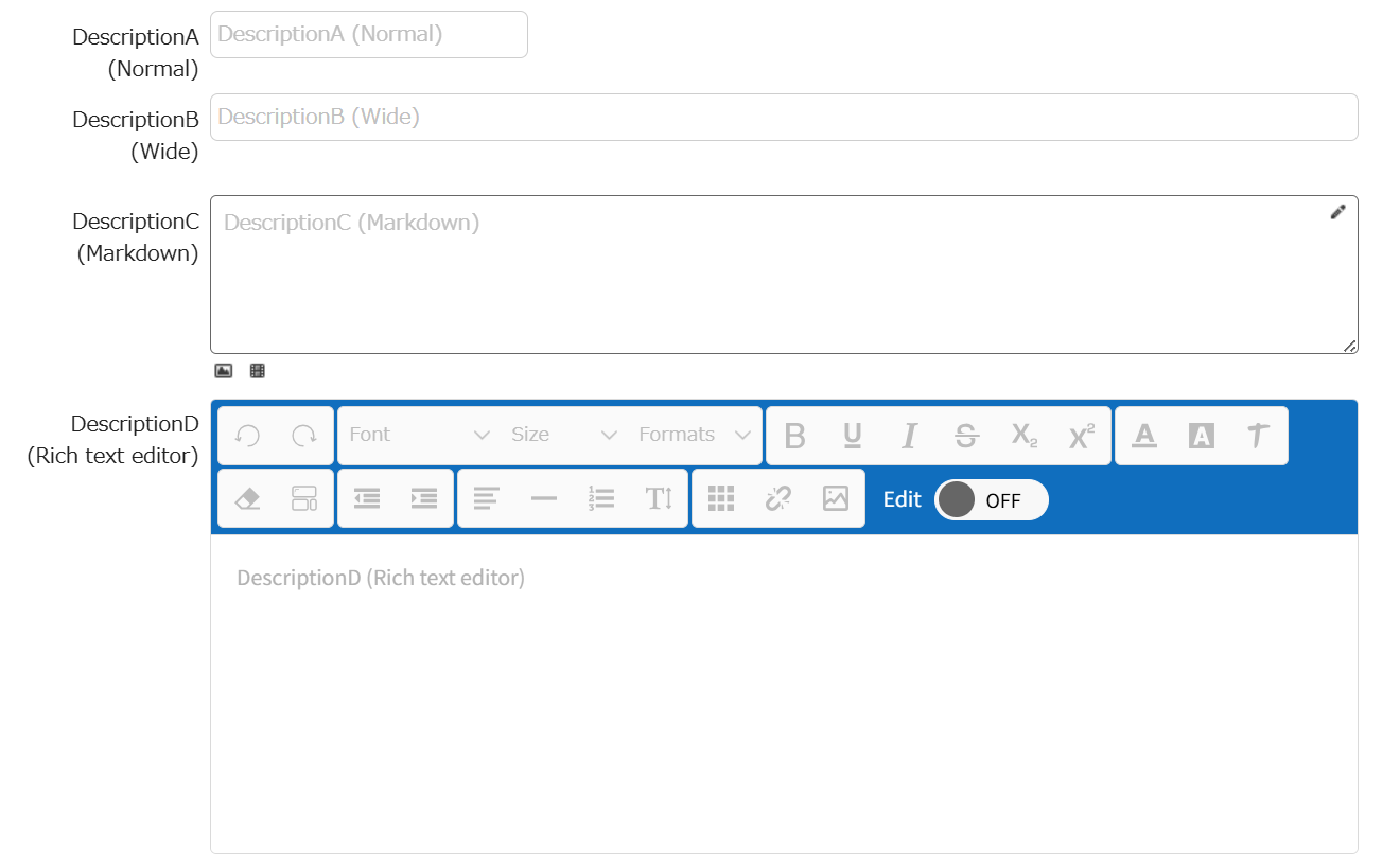 How a description column appears in the editor