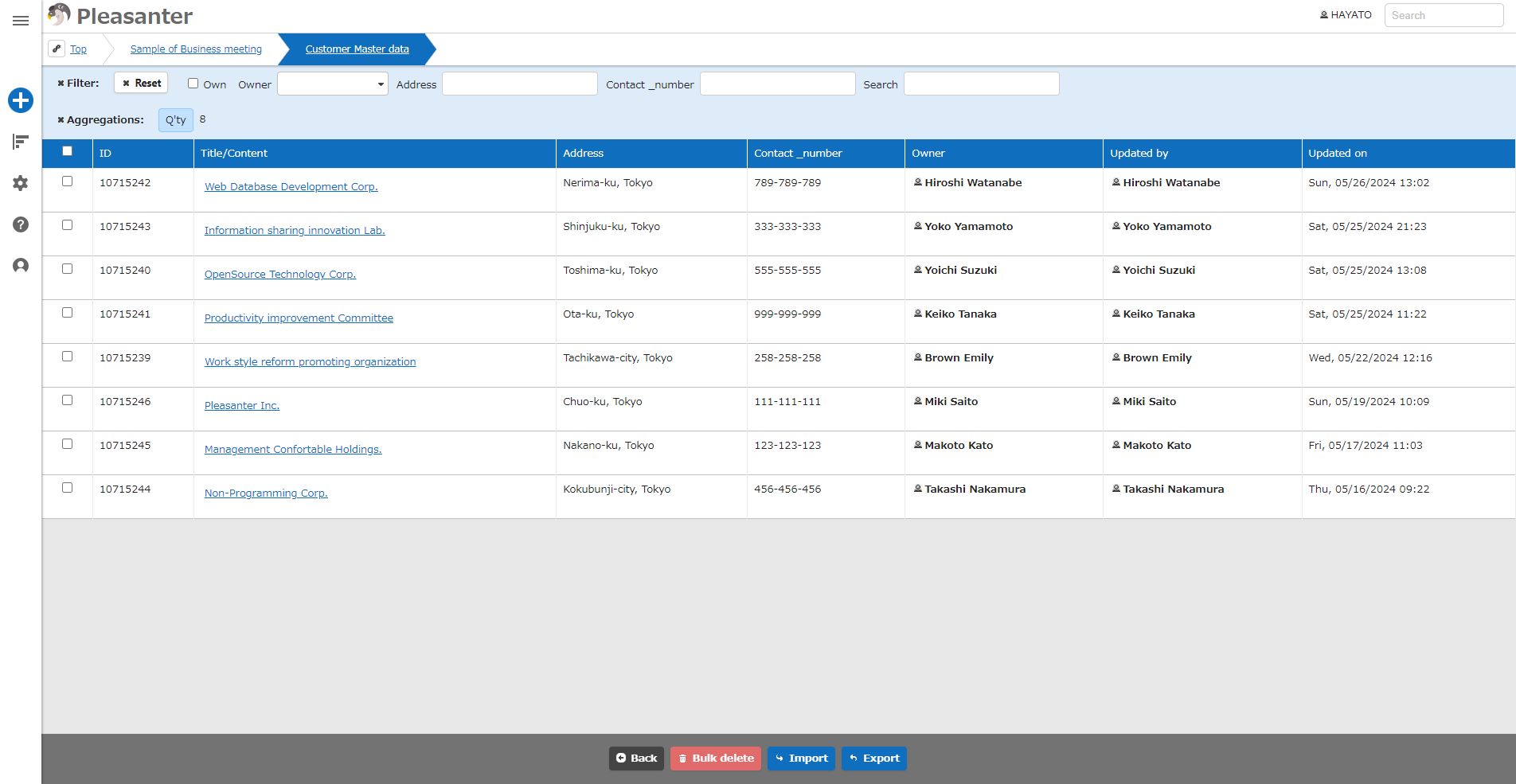 Records of the master table used as the lookup source