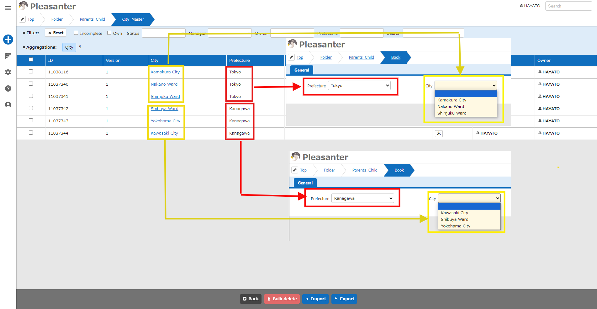 Drop-down list B narrowed down by the value selected in drop-down list A