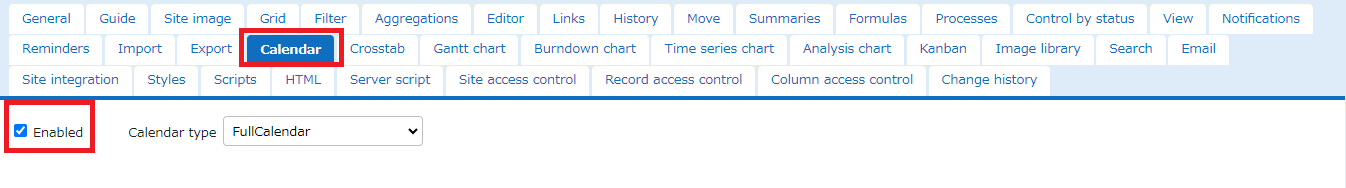 Manage Table screen where a view mode is turned on with the "Enabled" checkbox