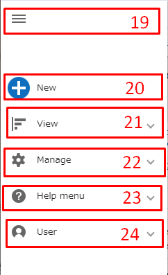 Navigation menu with numbered callouts on each area