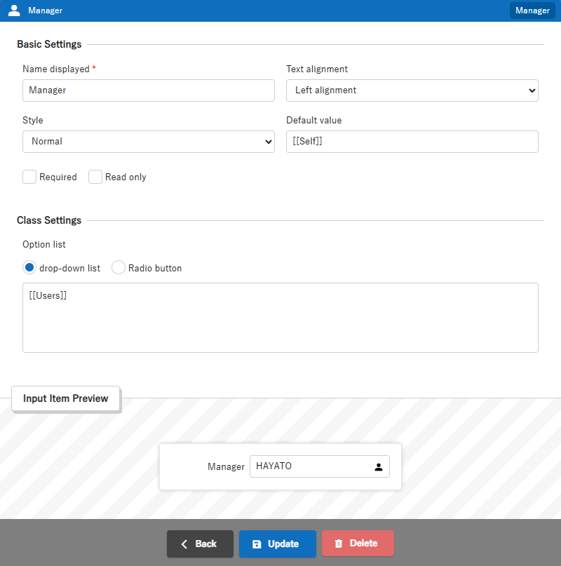 Column editing dialog for the Manager column in Smart Design