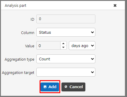 "Add" button of the analysis part dialog