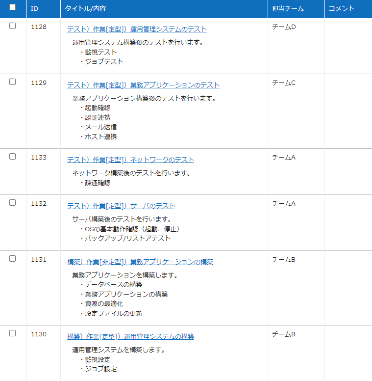 プロジェクト管理の一覧画面。チーム管理はタイトルだけが表示されている