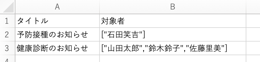複数選択の分類項目をエクスポートしたCSVの内容