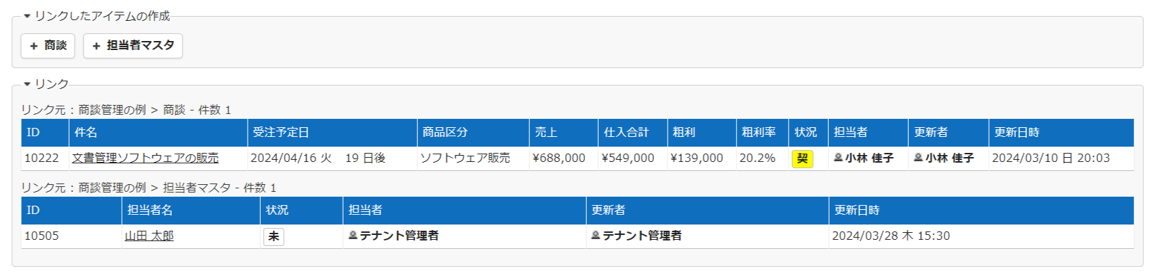 "Priority" を設定していない場合のリンクの表示順