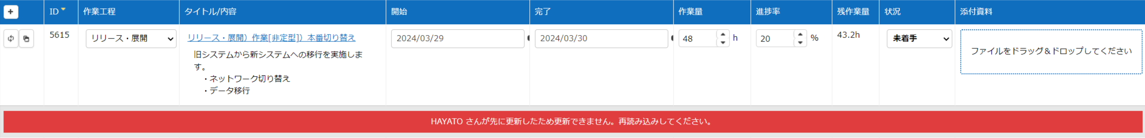 先に他の人が更新したため更新できないレコードの表示