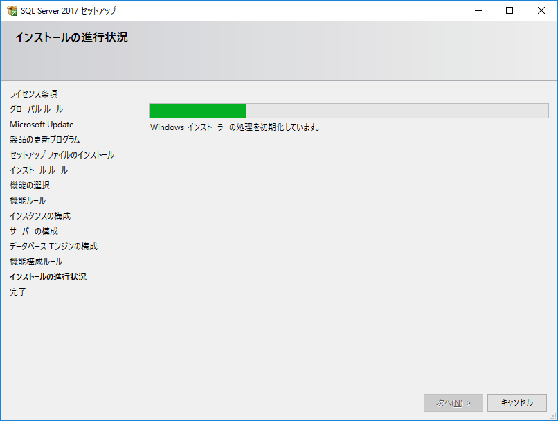 インストールを実行している途中の進捗画面
