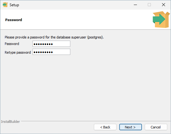 postgres ユーザのパスワードを入力する画面