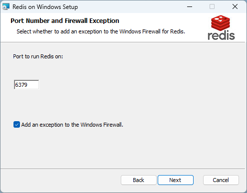 Redis のポート番号を指定する画面。チェックボックスがある