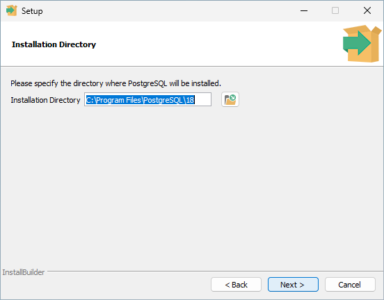 インストール先(Installation Directory)を指定する画面