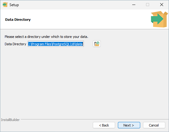 データファイルの保存先(Data Directory)を指定する画面