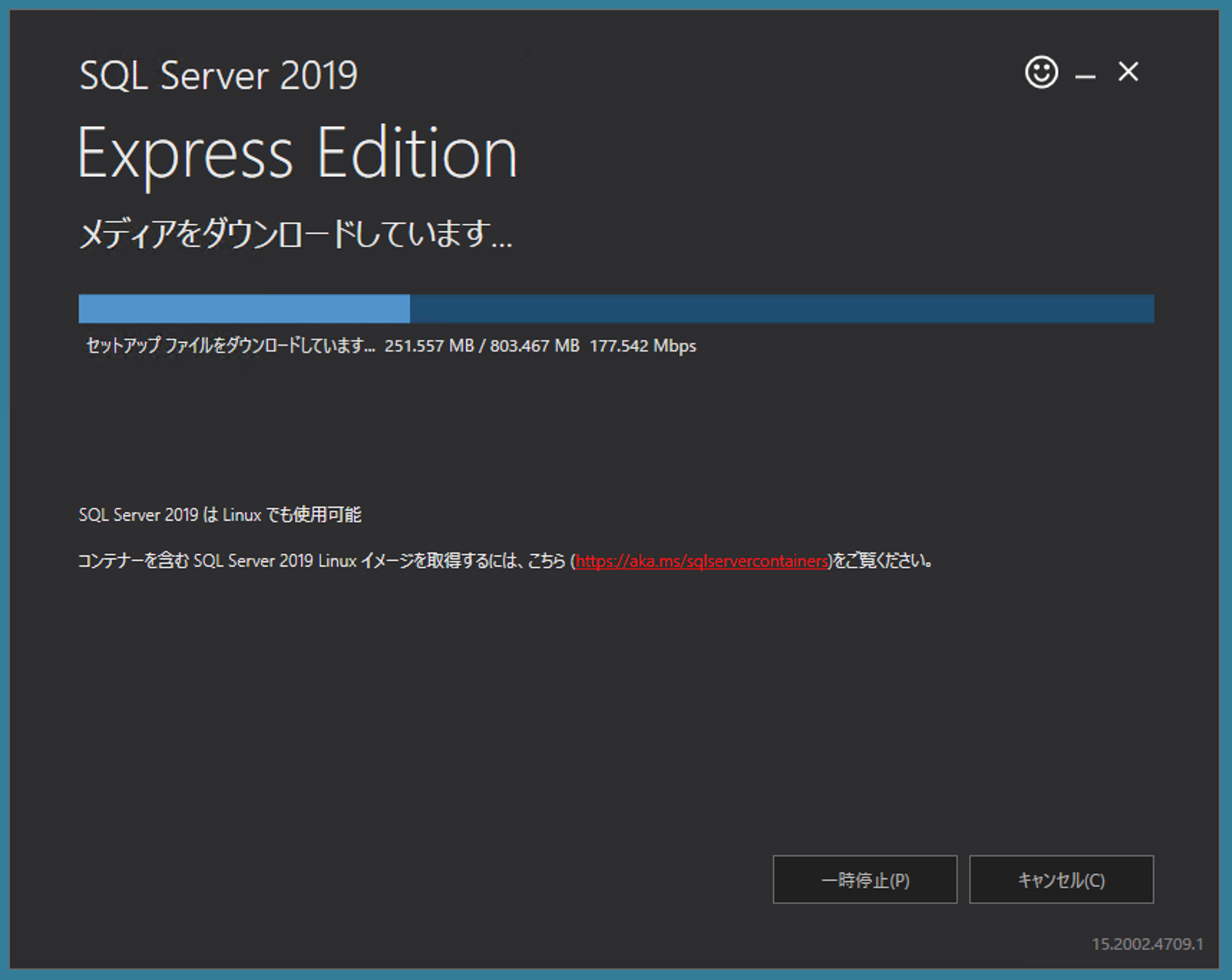 メディアをダウンロード中の進捗画面