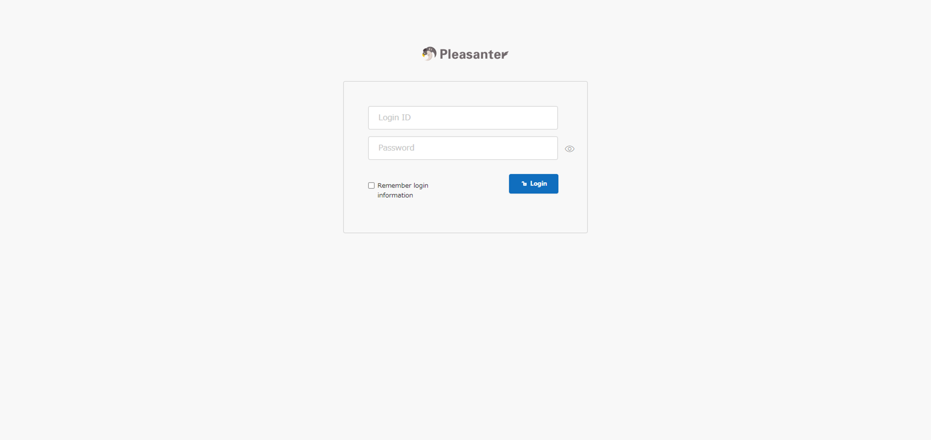 プリザンターのログイン画面。ログインIDと初期パスワードを入力する