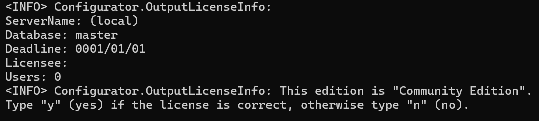 WindowsでのCodeDefinerの実行画面。実行確認にyを入力する