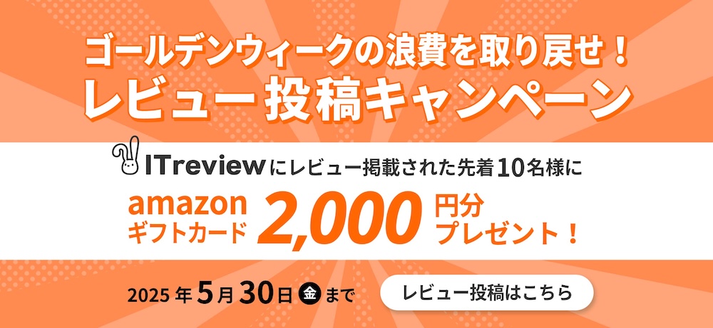 GWの浪費を取り戻せ！レビュー投稿キャンペーン
最大2,000円分のAmazonギフトカードをプレゼント（先着順）